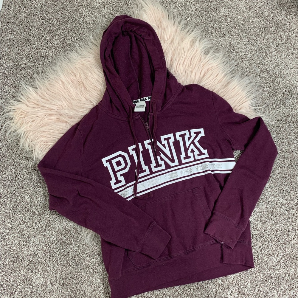 Pink quarter zip hoodie maroon large
